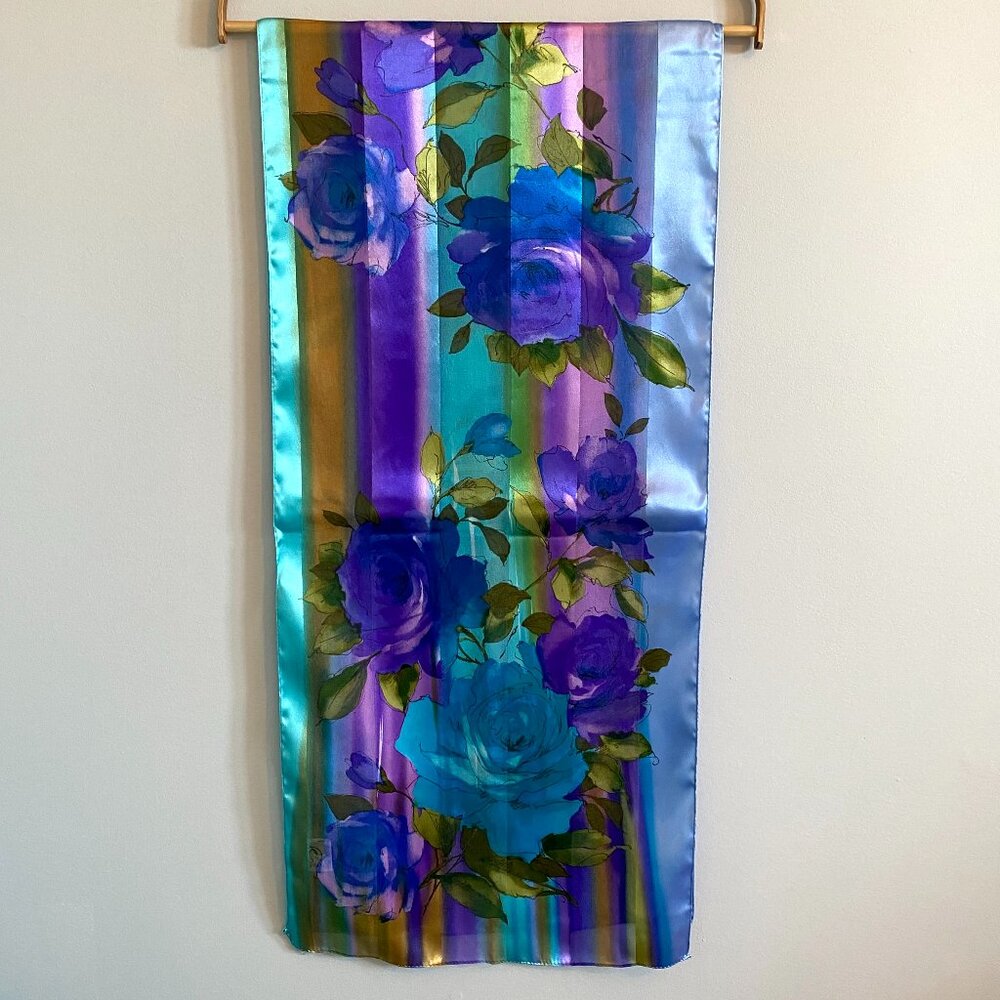 2/$20 👒 Careta Vintage Oldstock Sheer Scarf with Blue and Purple Floral Pattern